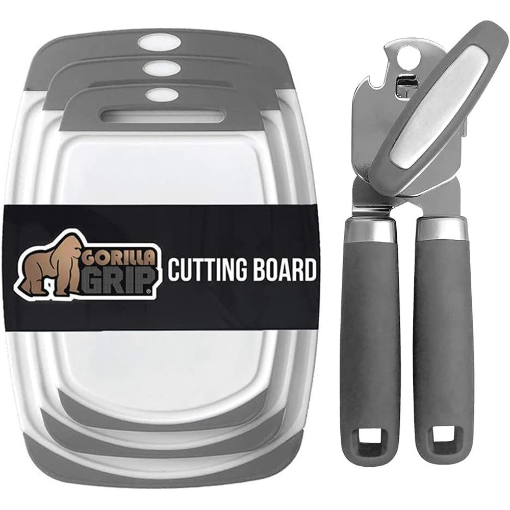 Gorilla Grip Cutting Boards Set Of 3 And Manual Can Opener, Cutting Boards  Are Slip Resistant, Can Opener Includes Built In Bottle Opener, Both In  Gray Color, 2 Item Bundle