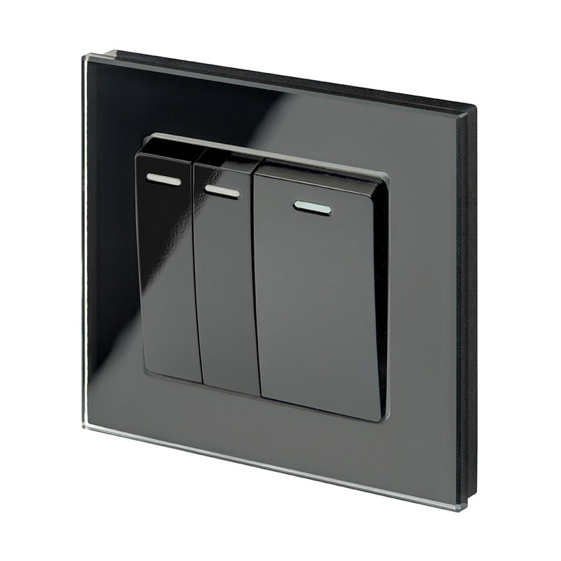 Crystal PG 3 Gang Rocker Light Switch Black (2X2way/1Xint), Black