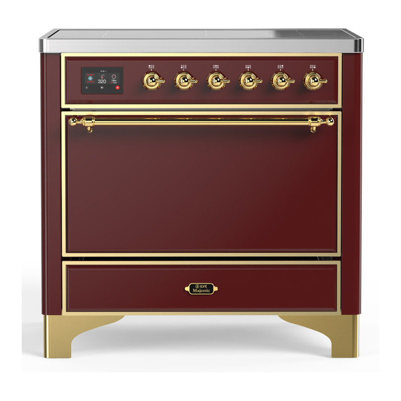 Cuisinière à induction 36 pouces avec 6 éléments à induction en bourgogne Majestic III Series (garniture laiton), Laiton
