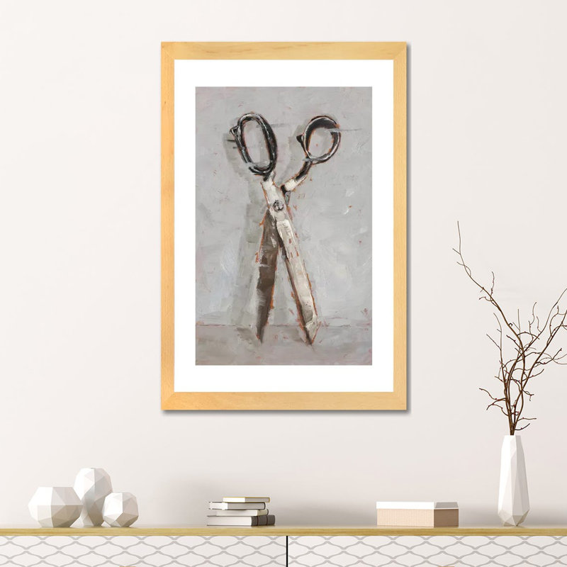 «Cut It Out I» par Ethan Harper - reproduction d'art, H 24 po x l 16 po x P 1 po, Toile avec cadre en bois beige, Blanc