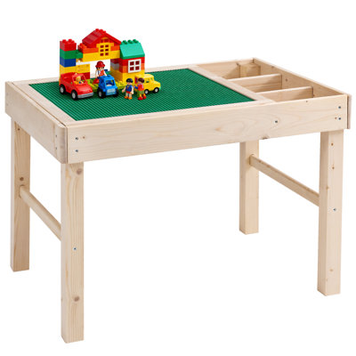 Play Table with Storages, 4 Compartment Double sided Available Activity Table, Stackable Baseplate Grid Compatible with Lego, Fun Learning Toy for Age by Ebern Designs