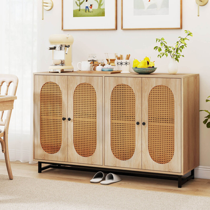 Buffet 50 "avec 4 portes en rotin et tablettes réglables