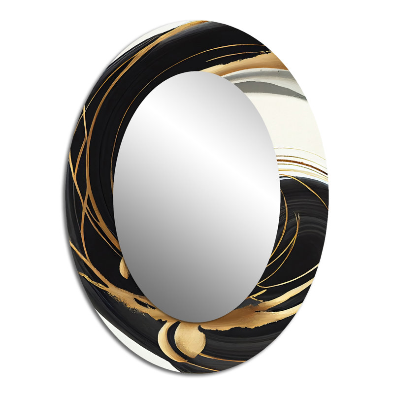 Gold Glamour Circle II - Miroir mural moderne ovale, 40 po x 30 po