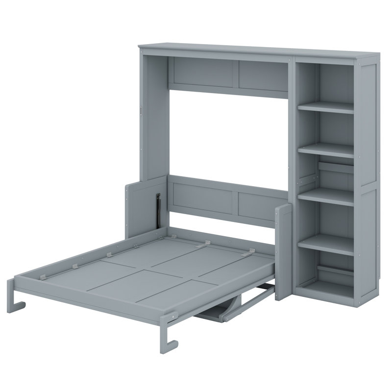 Murphy Bed With Desk And Bookshelf, Gray, Full