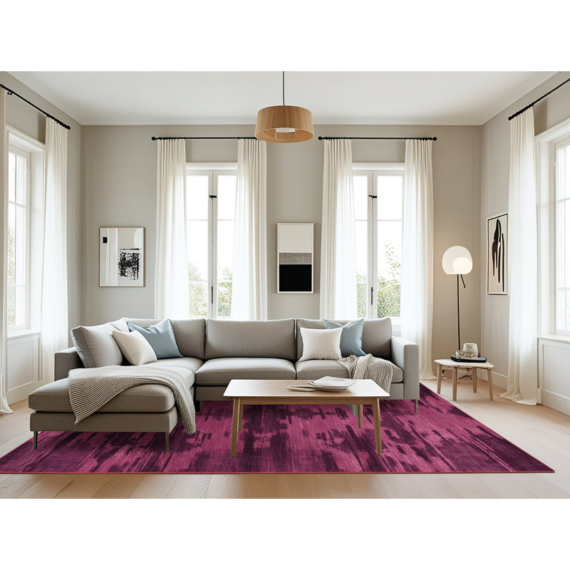 Tapis rouge abstrait lavable à la machine, Rectangle 6 pi x 9 pi