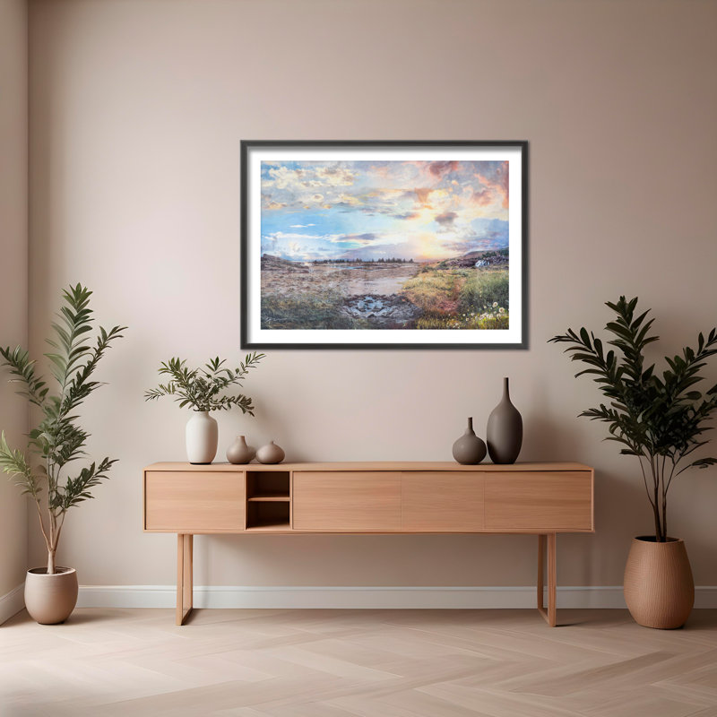 Nature Inspired Ice Landscape by  - Picture Frame Painting, 24" H x 36" W x 1.125" D, Framed Matted Print, Matte Black