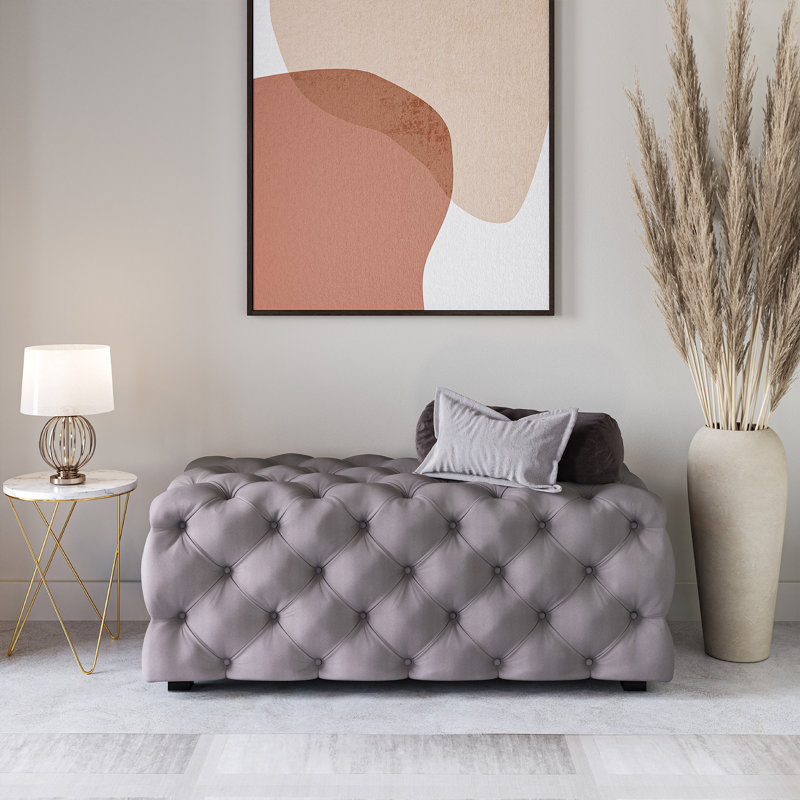 Elsing Velvet Ottoman, Grey Velvet