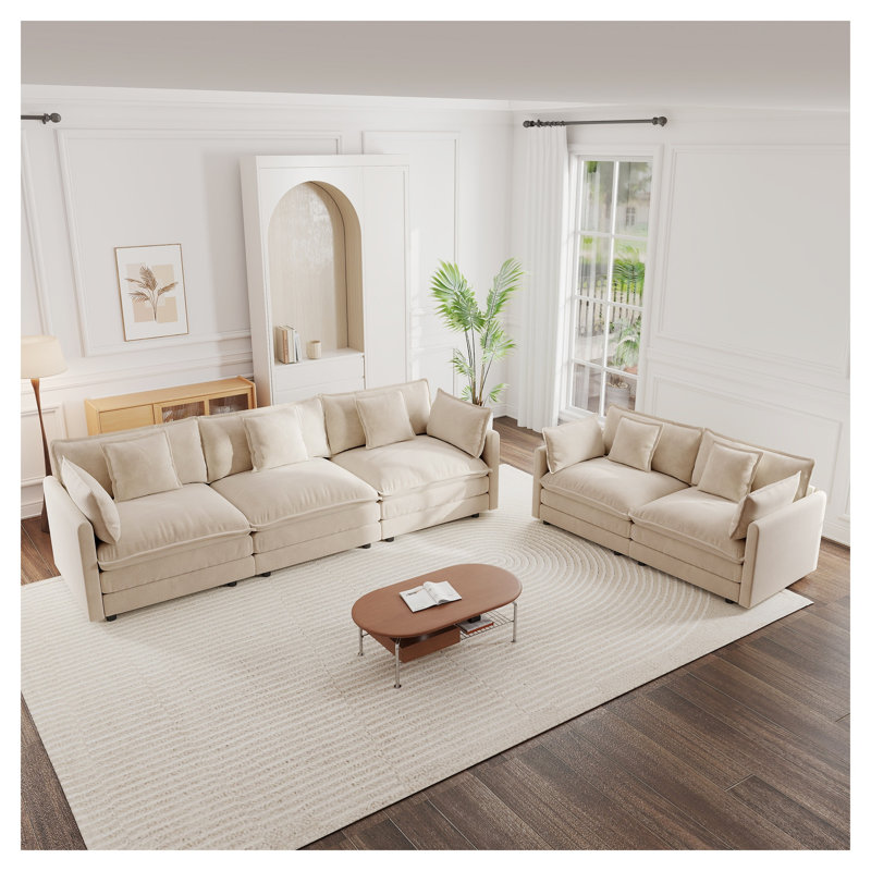 Ensemble de canapé en chenille café 2 + 3 places, ensemble de canapé moderne modulaire à assise profonde pour le salon
