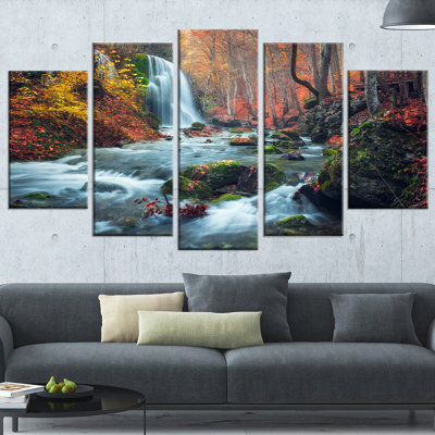 " Autumn Mountain Waterfall Long View " 5 - Pieces