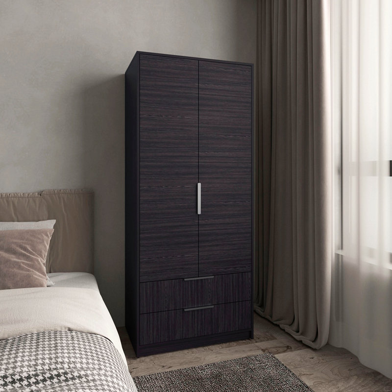 Armoire Wenden, portes doubles, deux tiroirs, tringle suspendue et tablettes intérieures, garde-robe