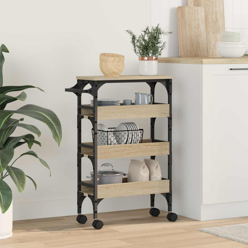 Kitchen Trolley Sonoma Oak Engineered Wood Dining Cart Mobile Storage
