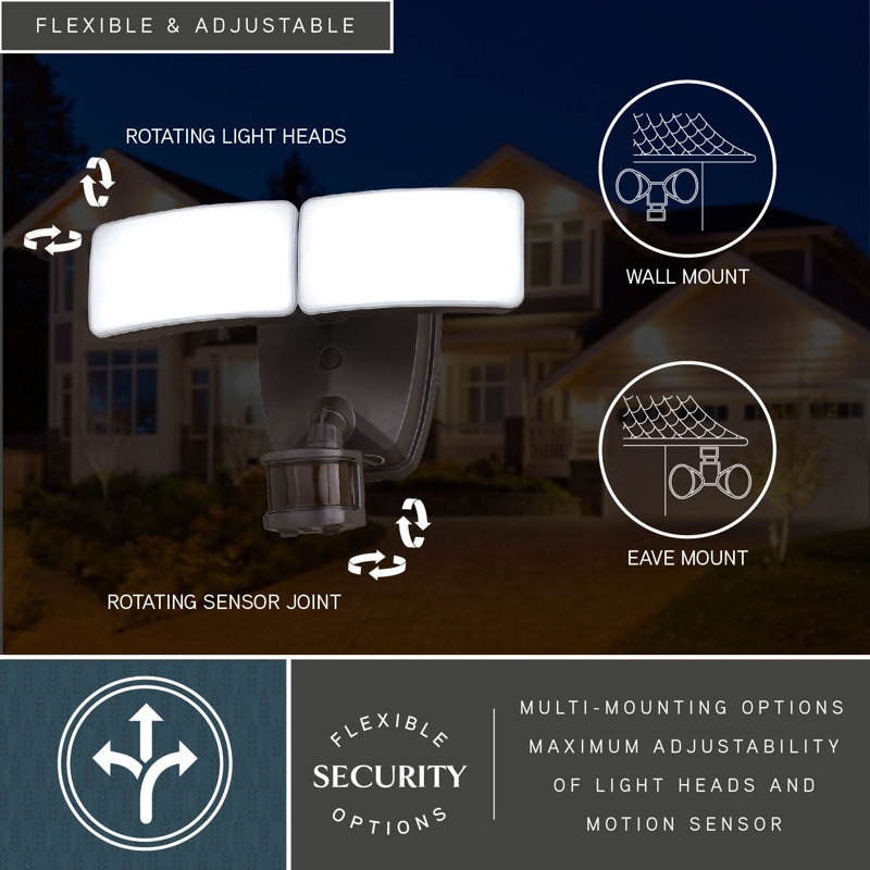 Ixacc 2 Light LED Outdoor Motion Sensor Adjustable Security Flood Light Bronze
