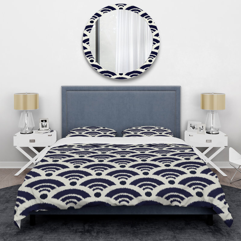 Ensemble de housse de couette à motif ikat Ogee gris et bleu, Housse de couette pour très grand lit et 2 très