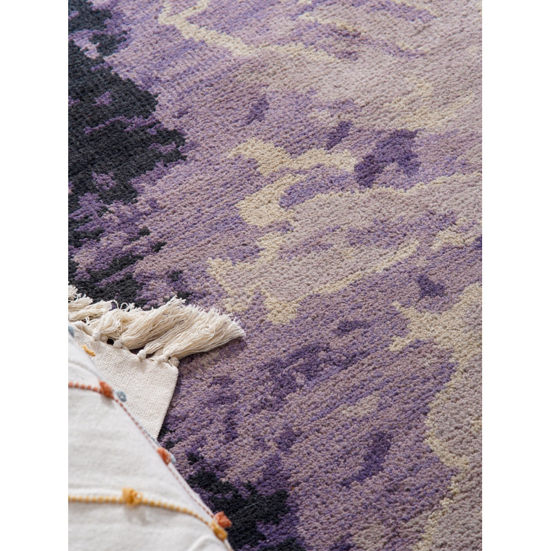 Tapis intérieur mauve en laine mauve contemporain fait à la main, Rectangle de 5 pi x 8 pi