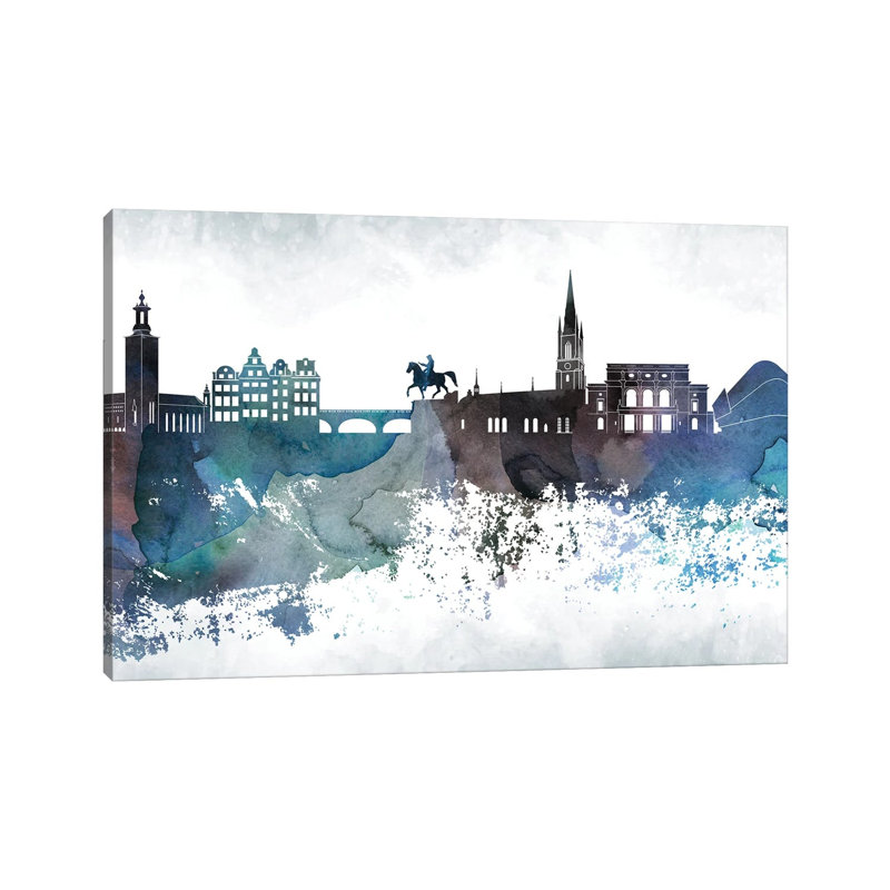 Stockholm Bluish Skyline 1 Piece Wrapped Canvas Painting, 20.32cm H x 30.48cm W