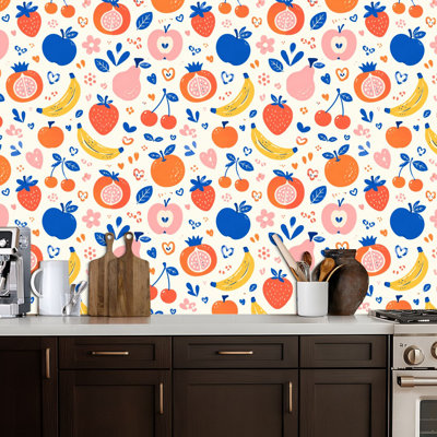 Peel and Stick Wallpaper Fruits Contact Paper Removable Self Adhesive Wall Mural Wall Decor for Bedroom Kitchen Cabinets 17.7in x 118in