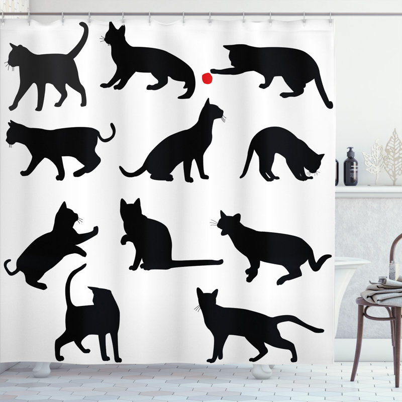 Rideau de douche simple avec silhouette cat of chatons Therese, H 69 po x l 105 po
