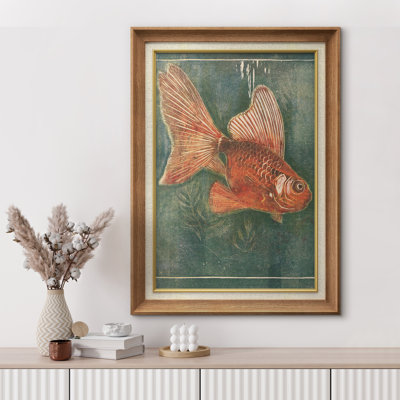 Poisson rouge orange dans la mer, illustrations élégantes classiques, œuvre nautique rustique