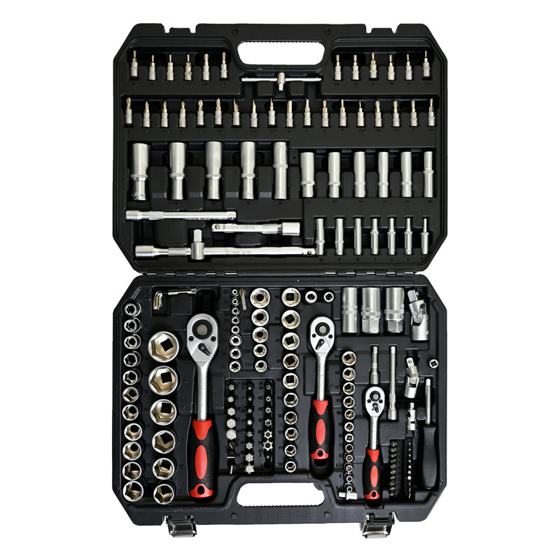 Boîte à outils noire à douille et clé à cliquet, outils en acier au carbone 171 pièces, pour l'entretien de la voiture, avec serrure, outils de mécanique appropriés, réparation de garage, pratique