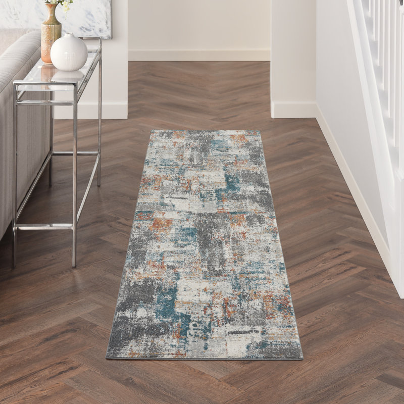 Abstract Gray Area Rug, Runner 2'2" x 7'6"