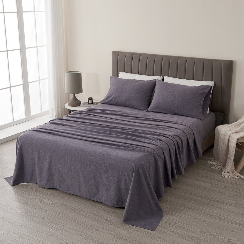 Raye Heathered Cotton Blend Flannel Sheet Set, King, Heathered Olive