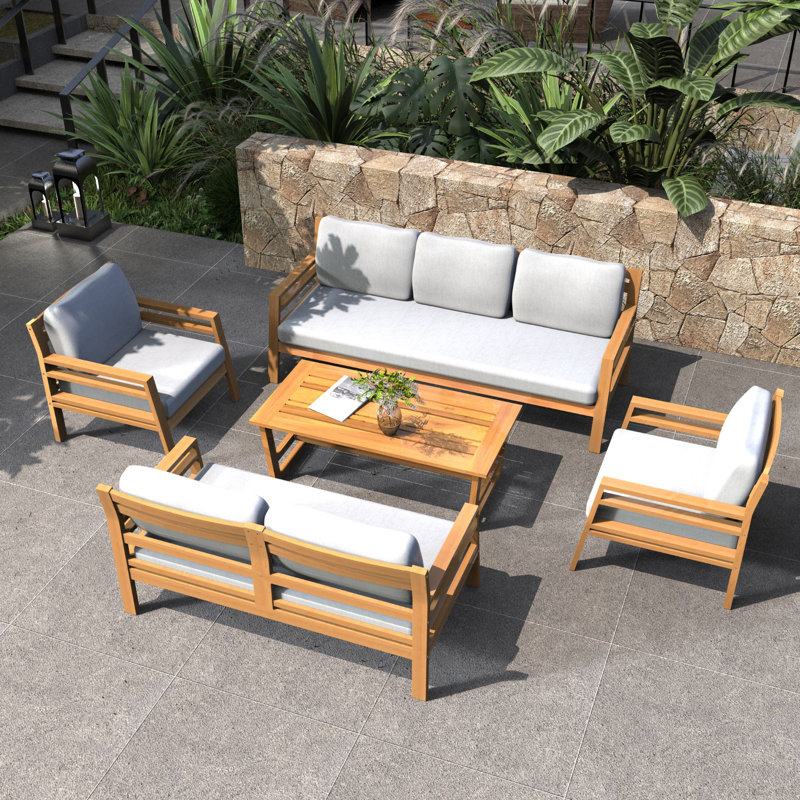 5-Piece Acacia Wood Modular Outdoor Sofa Set
