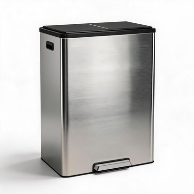 Poubelle de cuisine à double compartiment 20 L + 20 L – Acier inoxydable – Bac de recyclage avec fermeture amortie, couvercle, 2 seaux amovibles, anti-traces de doigts – Couleur acier inoxydable