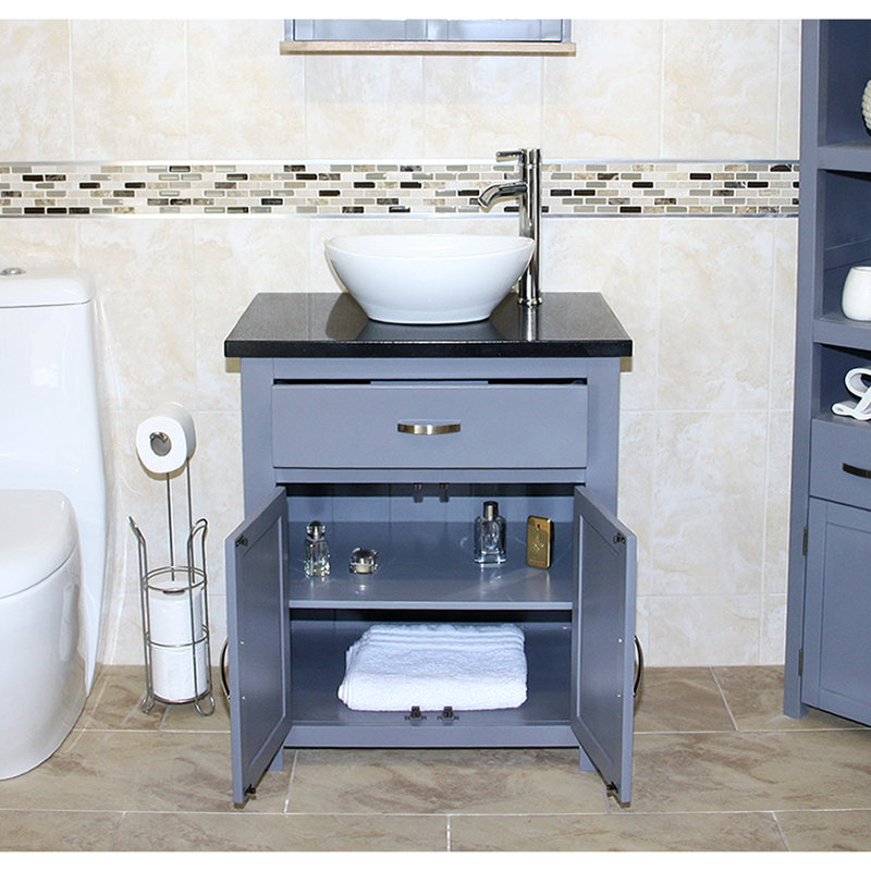 Robichaud 751mm Single Bathroom Vanity with Vessel Ceramic Basin, Black Quartz, Grey