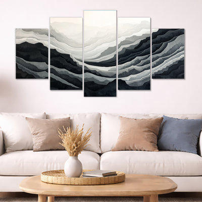 Grey Canyon Wall Art, Desert Mountain Canvas, Grey Canyon Mountain 5 Panel
