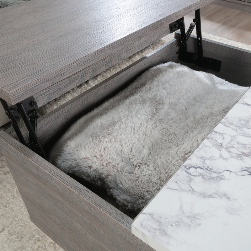 Table basse à plateau relevable, finition brune