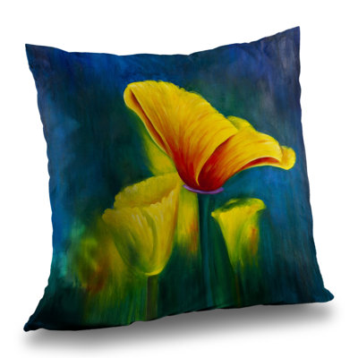 Beautiful Colorful Flowers Throw Pillow | Contemporary – Poly Twill Throw Pillow with Insert, Double-Sided Print
