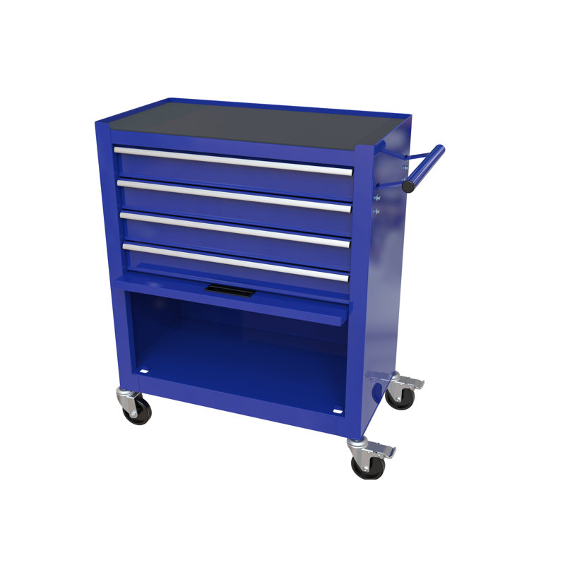 Boîte de rangement pour 4 outils à roulettes, 24,77 po, bleu. Pour entrepôt, atelier, garage. 4 roues verrouillables, 2 acier thermolaqué, extra bleu 24,77 po x 13 po x 30,2 po. Magasinez, pratique