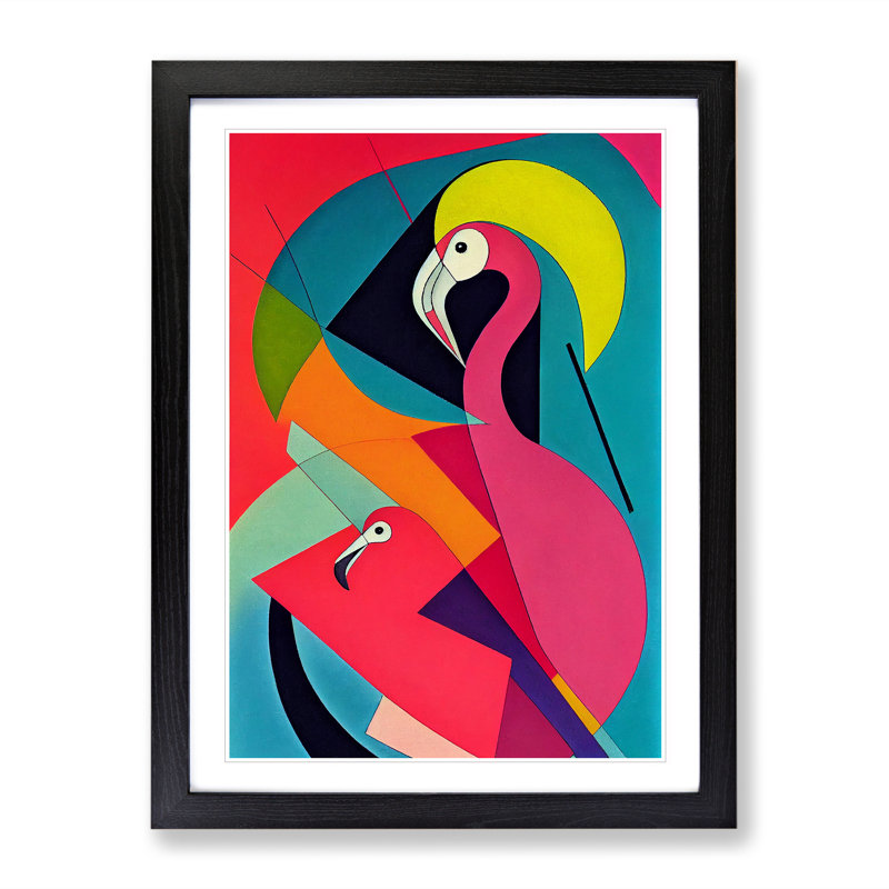 Flamingo in Abstract No.4 - Framed Print, Black, 34cm H x 25cm W x 2cm D