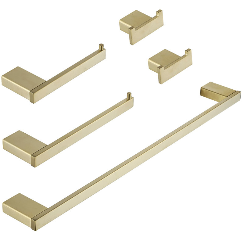 5 Piece Bathroom Hardware Set Stainless Steel Bathroom Accessories Kit Wall Mounted Towel Bar Bathroom Hardware Set