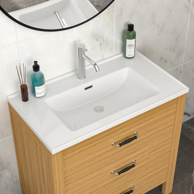 White Rectangular Single Vanity Top Sink, 35" X 20", 1 Faucet Hole, Overflow, Stain Ceramic, Low Water Absorption, Acid , Practical Design 35 Inches By 20 Sink With Hole And High-Temperature Smooth