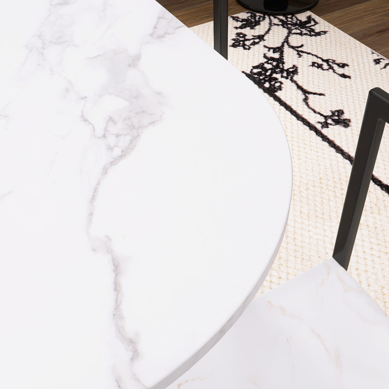 7-Piece Dining Table Set, Black/White, Black