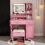 Bureau de coiffeuse 41,9 "avec miroir DEL et prise de courant | Coiffeuse à maquillage avec 3 tiroirs, 7 tablettes et tabouret de rangement | Luminosité réglable, 3 modes d'éclairage-248895052