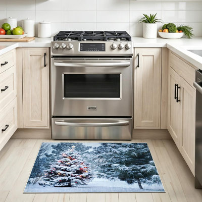 Tapis de Noël bleu hiver lavable à la machine, neige