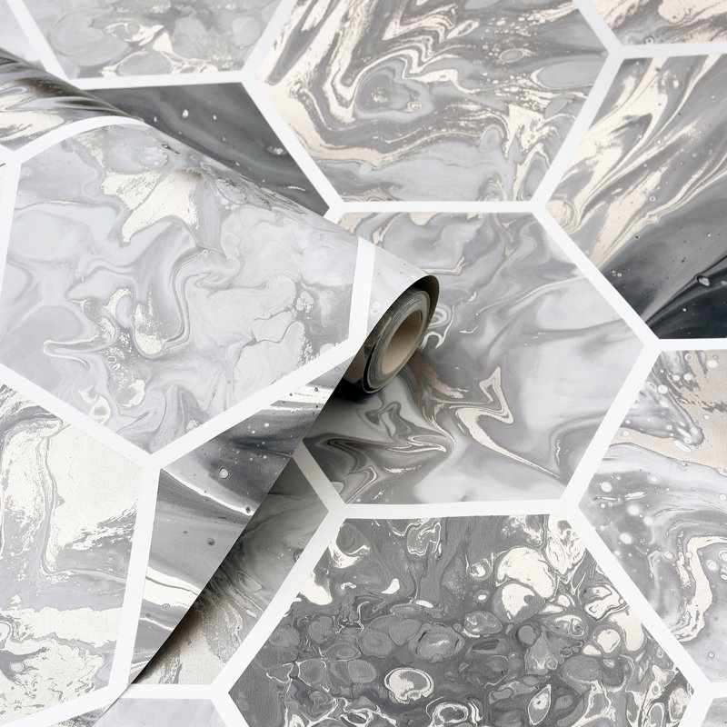 Marlon Charcoal Hexagon Tiles Wallpaper
