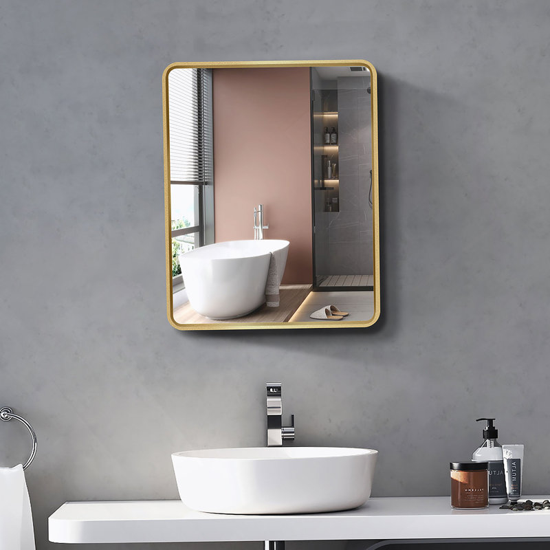 Armoire à pharmacie murale ou encastrée en métal doré 24 po avec miroir, H 24 po x l 20 po x P 4,9 po, Or