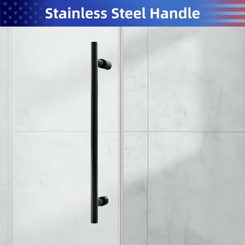 Porte de douche à panneau simple sans cadre l 56 à 60 po x H 79 po avec cadre en acier inoxydable noir mat et verre trempé de 3/8 po