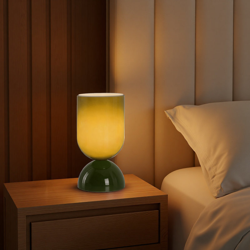 9'' Modern Green Glass Accent Table Lamp with Dimmer, cULus Certified for Bedroom Nightstands, Living Room Side Tables, Home Offices Desks or Contemporary Decor