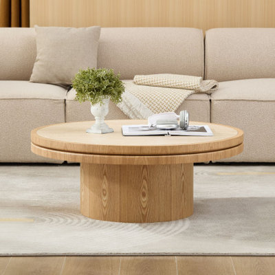 Table basse de 35,43 po de style Mid-Century moderne en pierre frittée avec piédestal en panneau de fibres à densité moyenne pour le salon, appartement