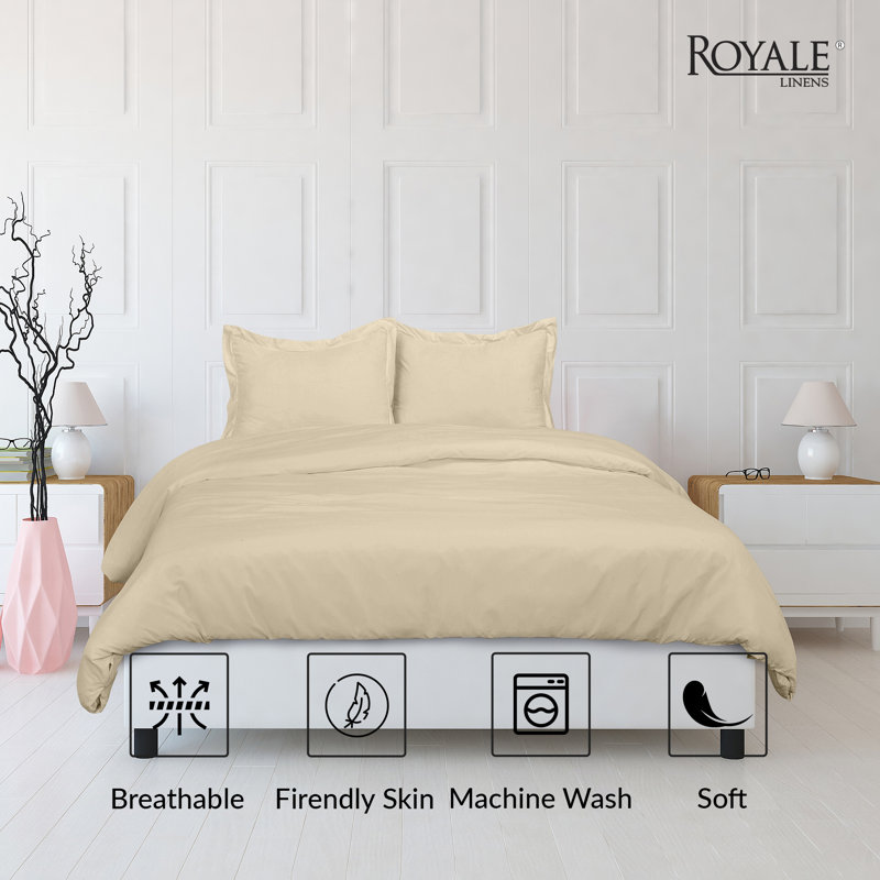 Literie , Housse de couette pour grand lit + 2 taies d'oreil, Ivoire
