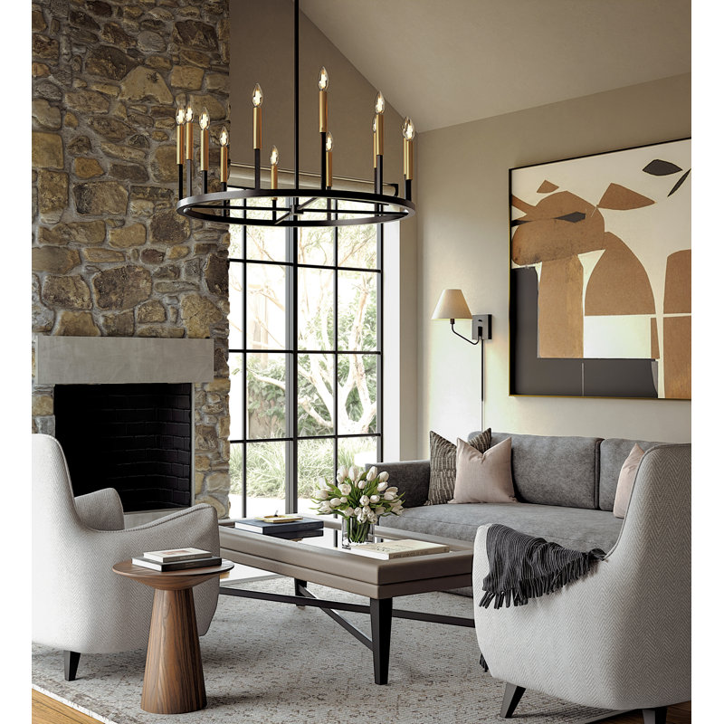 36" W x 24" H 12-Light Ring Chandelier in Matte Espresso with Clear Glass and Interchangeable Espresso and Brass candle sleeves