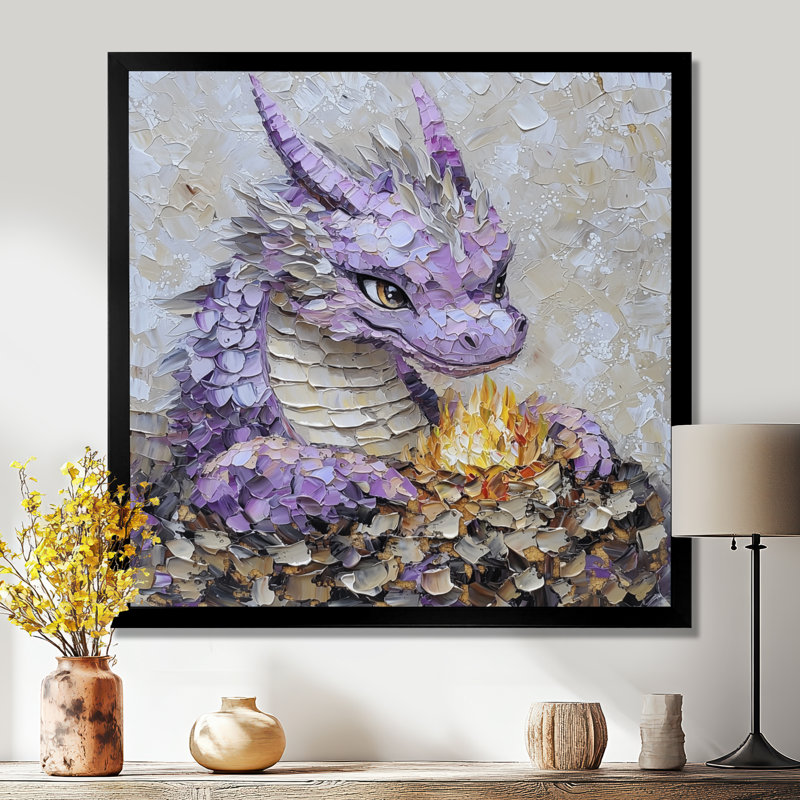 Cute Dragon Den I - Dragons Wall Art Print, 16" H x 16" W, Single Picture Framed Print without Mat, Black