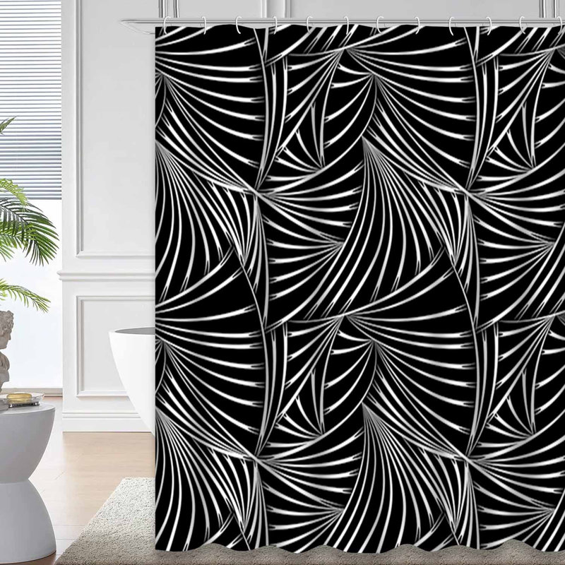 Rideau de douche noir abstrait géométrique blanc avec 12 crochets, L 72 po x l 84 po