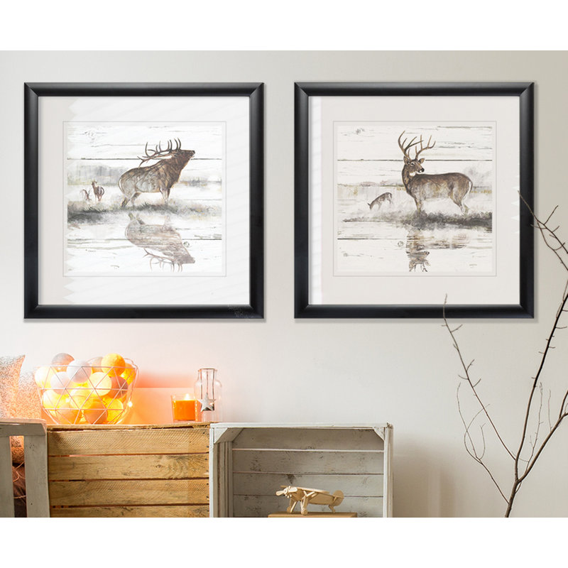 « rustique misty elk », ensemble de 2 reproductions de peintures encadrées