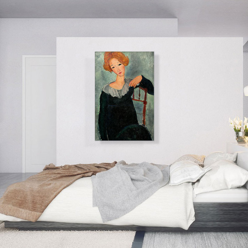 «Woman with Red Hair 1917» par Amedeo Modigliani, reproduction d'art sur toile tendue, H 40 po x l 26 po x P 0,75 po