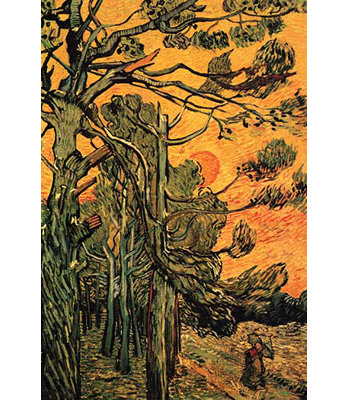 " Pine Trees Against A Red Sky With Setting Sun " by Vincent Van Gogh